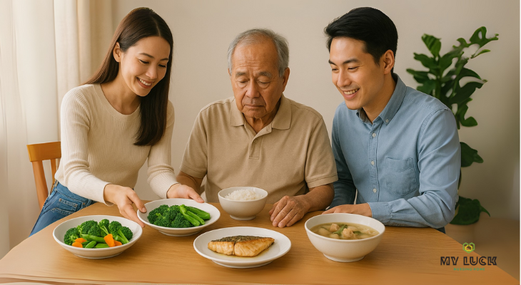ลูกหลานจัดเตรียมอาหารสุขภาพให้ผู้สูงอายุ เพื่อฟื้นฟูผู้ป่วยสโตรก